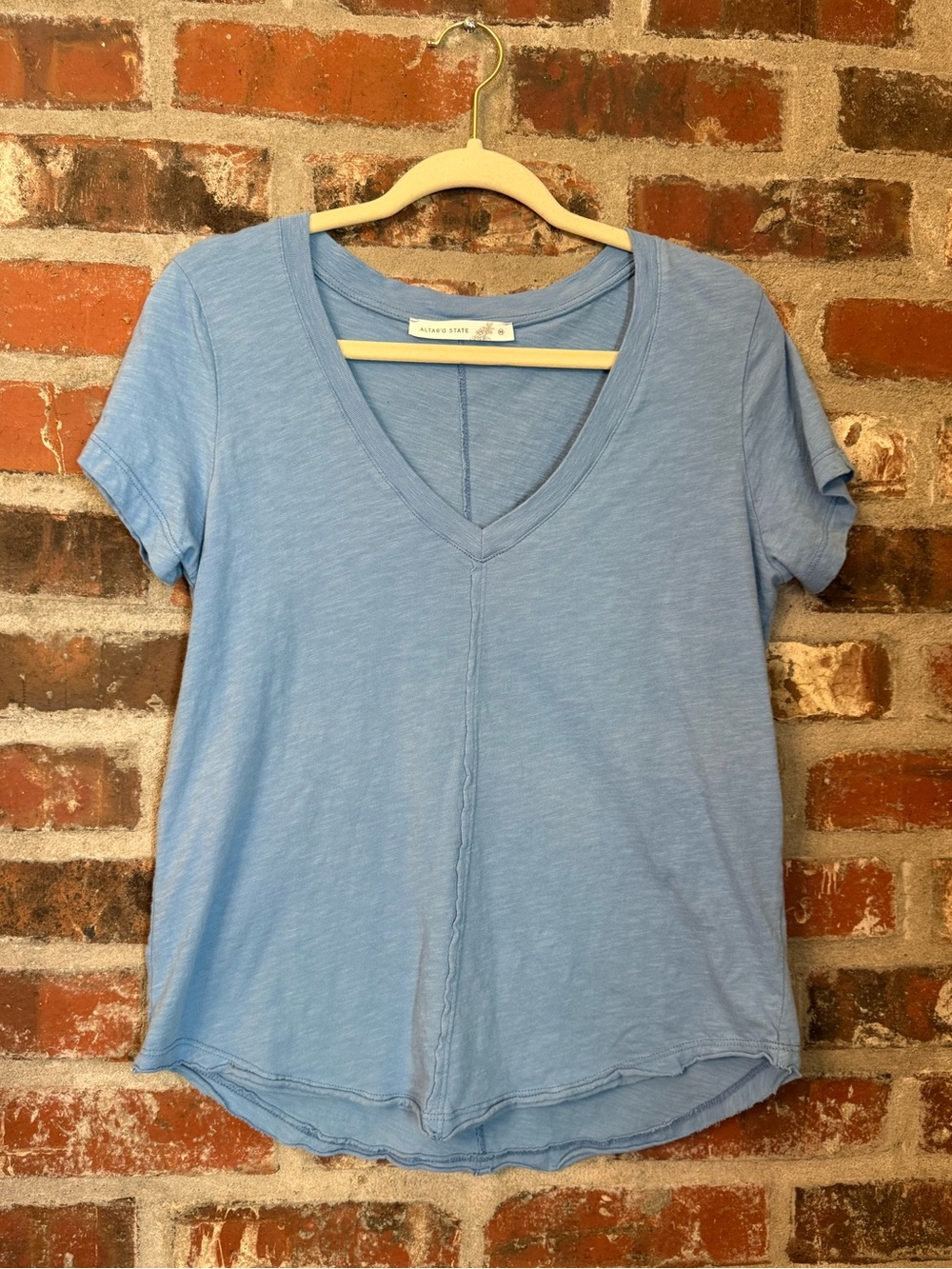 T192 -Altar'd State Light Blue V-Neck Short Sleeve Tee